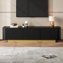 Meuble TV bas 170 cm (long) | Meuble TV bas moderne avec espace de rangement – Design arrondi, gestion des câbles, façade texturée – Meuble multimédia pour salon 170 cm - Noir - Voir 2