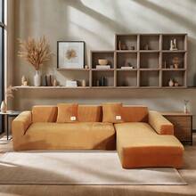 L Shape Sofa Covers 2pcs 3+4 Seater Sectional Couch Slipcovers Protector - The Perfect Solution For A Sleek And Chic Living Room - Orange - View 3