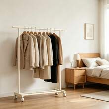 1 Wheeled Clothes Drying Rack, 25mm Thickened Steel Pipe, Extended Crossbar, Stable Load-Bearing Capacity; Designed With Pulleys At The Bottom For Easy Movement; Double-Layer Structure With Large Storage Capacity, Suitable For Various Scenarios Such As Bedrooms And Dormitories, A Universal Clothes Storage Rack And Freestanding Wardrobe - A - View 3