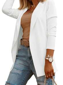 Women's Knit Blazer Long Sleeve Open Front Solid Color Casual Work Office Jacket - 白色 - 查看 1