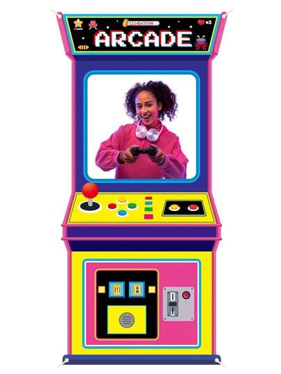 Phông nền chụp ảnh bằng vải khổ lớn 59 x 29,5 inch chủ đề trò chơi điện tử arcade, trang trí theo phong cách retro thập niên 80 và 90, đèn neon, phụ kiện chụp ảnh tiệc tùng, banner treo, trang trí tiệc hip hop cho sinh nhật, đồ dùng cho nhạc rock.