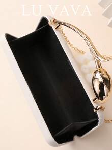 LU VAVA Evening Party Clutch Bag With Rose-Shaped Metal Handle, Handbag (Off-White) - White - View 6