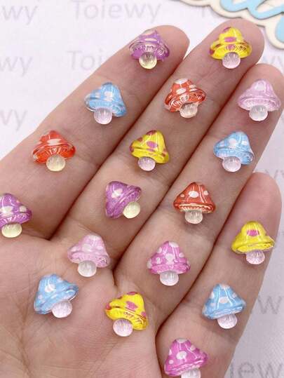 40 chiếc hình hoa nấm mini bằng nhựa nhiều màu sắc, đính đá giả kim cương, mặt phẳng, dùng để trang trí quần áo, sổ lưu niệm, đồ thủ công mỹ nghệ.