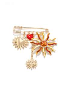 Ghim cài áo kiểu Bohemian cổ điển phong cách nghỉ dưỡng, hình trái tim, biểu tượng thần mặt trời, dùng cho lễ hội âm nhạc Coachella, phù hợp với ve áo vest. - Nhiều màu - Xem 2