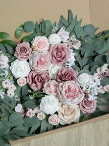 2pcs Artificial Pink Flower Wedding Arch Decor, 20ft White Shiny Arch Drape Fabric For Wedding Ceremony And Reception, Baby Shower Decoration, Birthday Graduation Celebration, Garden Party (Pink) - Pink - View 9