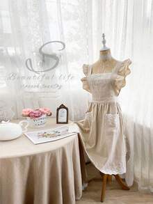 Women's Cooking And Baking Apron: French Vintage Lace Floral Apron With Ruffled Criss-Cross Straps And Lace Pockets. Suitable For Cooking, Baking, Housework, Rustic Home Decor, And Festive Parties; Makes A Lovely Gift - Multicolor - View 5