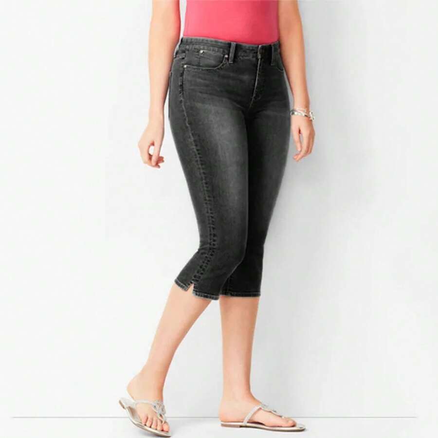 Leggings de mezclilla para mujer, pantalones elásticos ajustados para levantar glúteos, Capri, moda de verano, 2023 - Negro - Ver 1