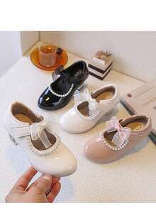 Zapatos de cuero pequeños con lazo y perlas de estilo francés Marie-Jean, nuevos para primavera 2026, zapatos de princesa casuales y versátiles para niñas - Blanco - Ver 5