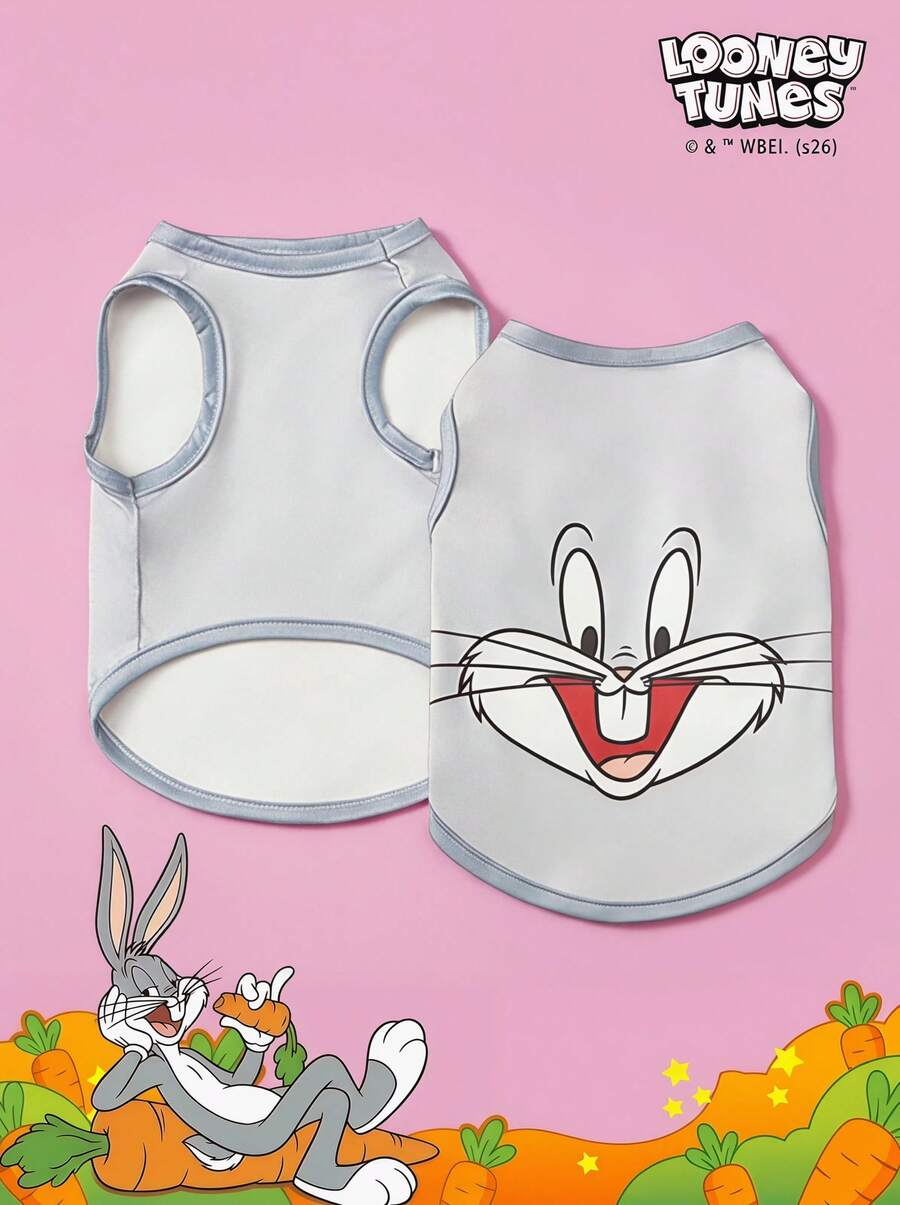 LOONEY TUNES X PETSIN 1 قطة رمادية وكلب عالمي مطبوع عليه طباعة أرنب سعيد كرتوني مريح مرن - رمادي - مشاهدة 1