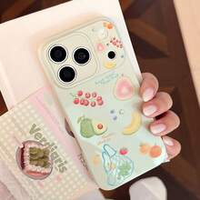 GUCADI 刺绣绿色绘画水果系列夏季绘画水果 17 Pro Max 手机壳，兼容 Apple 16、15、14、13。它具有小众、全覆盖软壳的特点，散发着清爽的夏日气息，甜美、少女、韩式风格、清新、小众、ins 风格、网红风。 - 繡綠 - 查看 3