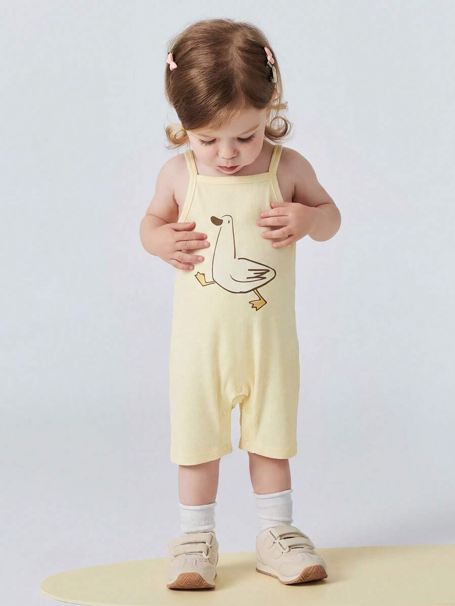 mini bala Baby Girls Sleeveless Romper Summer 2026 Soft Cotton Breathable Cute Cartoon Infant Bodysuit Lightweight Comfortable Home Sleep Daily Wear - Custard - View 1