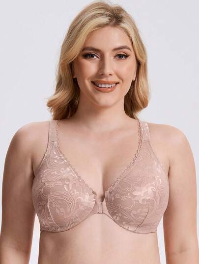  MELENECA Women's Plus Size Front Closure No Padding Full Coverage Lace Underwire Bra