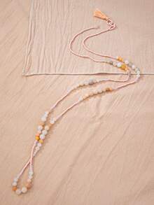 1 Pc Natural Stone Rosary Beads Necklace For Women, Boho Handmade Beaded Statement Necklaces, Vacation Style Bohemian Jewelry - Multicolor - View 15