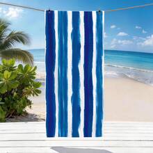 1pc Blue Striped Pattern Single-Sided Printed Beach Towel, Super Absorbent Microfiber Beach Blanket, Suitable For Travel, Swimming, Diving, Surfing, Yoga, Camping - Multicolor - View 7