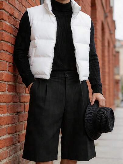 Minimalist Black Cropped Suit Pants, Draped Pleated Wide Leg Casual Pants, Commuter Style