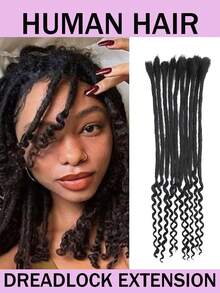 Human Hair 0.6cm Top And 0.4cm Down Width Human Hair Extensions With Curly Ends 10 Sticks Per Pack Full Handmade Permanent Dreadlock Extensions For Men And Women Natural Black Color - Natural Black - View 1