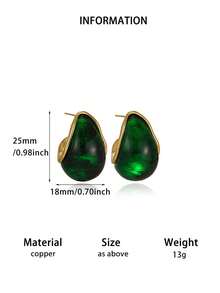 1Pair New Arrival Retro Simple Elegant Green Resin Stud Earrings For Women Fashion Cute Geometry Jewelry Accessories Gifts - Multicolor - View 13