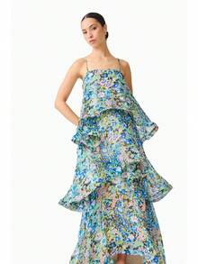 Brick Lane Co. 2026 European And American Summer And Sweet Printed Multi-Layer Cake Long Strap Dress Vacation Outfits Women Summer Outfits Women - 綠色 - 查看 7