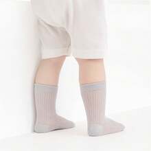 Summer Crew Socks Solid Color Mesh Socks For Daily Wear, Shopping,Party - Grey - View 3