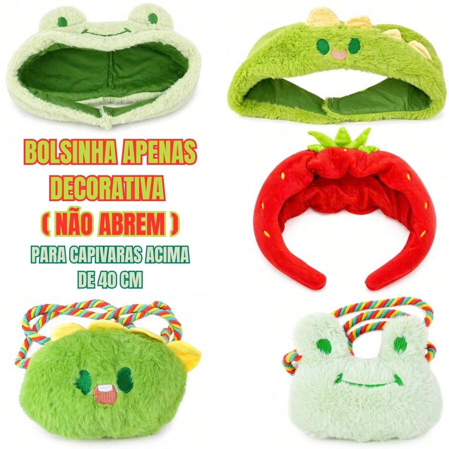 Acessórios Decorativos Capivara Pelúcia Touca e Bolsinha - Touca Morango Grande - Visão 1