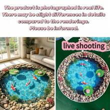 1pc Realistic 3D Water Ripple Koi Pond Circular Carpet, New Chinese Style Lotus Pond Moonlight Healing Home Decor Mat, Suitable For Game Room/Bedroom/Living Room/Kitchen, Great Gift For Partner, Friends, Family - Multicolor - View 3
