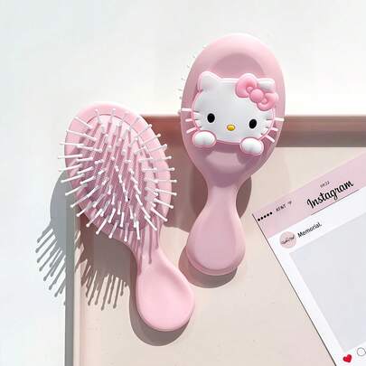  [Chính hãng] Lược đệm khí mini cầm tay Hello Kitty Sanrio - Lược duỗi tóc nhẹ dành cho nữ, chống tĩnh điện, massage da đầu, quà tặng thiết yếu cho hoạt động ngoài trời, cắm trại (Cần tự lắp ráp)