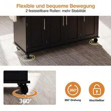 120*45cm, Mobile Kitchen Island, Kitchen Trolley, Extendable Worktop Up To 70cm, Concealed Cutlery Drawer, Adjustable Shelves, Spice Rack And Towel Rail, Suitable For Kitchen, Dining Room Or Living Room - Black + Natural - View 3