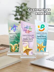1pc Personalized Acrylic Trophy, Customizable Logo And Text, Star/Goat Head Design, Customizable Color Options Suitable For Corporate And Event Awards, Elegant Gradient Crystal Trophy, Perfect For Office Awards And Anniversary Gifts - Multicolor - View 1