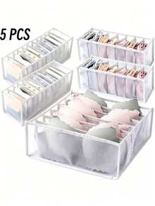 1/3/5 Cajas de almacenamiento de ropa interior, Organizador de cajón plegable para ropa interior, Organizador de armario, Caja de almacenamiento de sujetadores para el hogar - Blanco - Ver 2