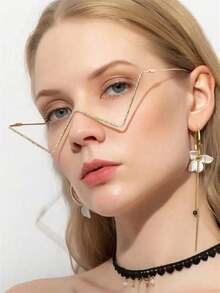 1个女士不规则W形水钻装饰眼镜框 - 金色 - 查看 7