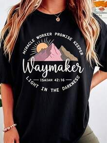 Women's Christian Faith T-Shirt - Miracle Creator Promises Guardian,Casual Church Attire, Printed With Jesus' Name And Religious Message - 黑色 - 查看 1