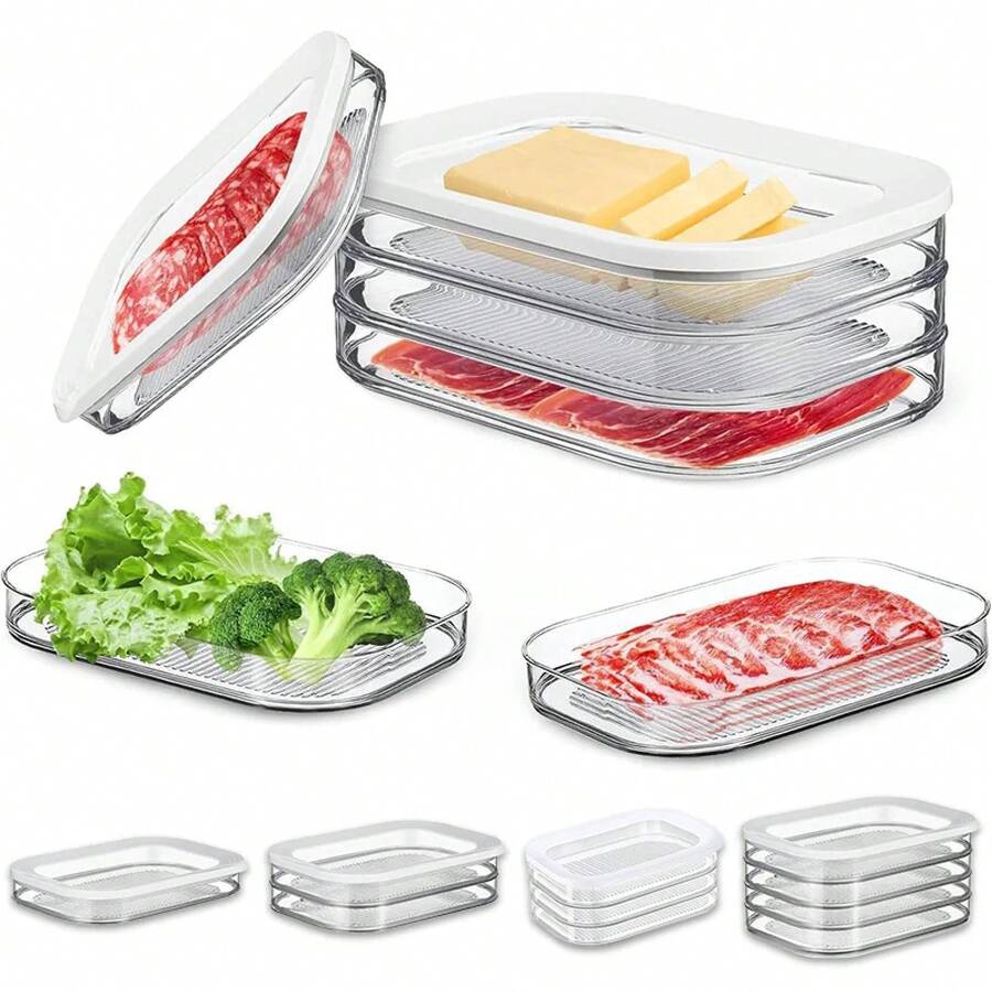 Contenedor de carne para frigorífico, contenedores apilables de almacenamiento de cortes en frío con tapas transparentes para carne de deli, tocino, queso y preparación de comidas - 2 plantas - Ver 1