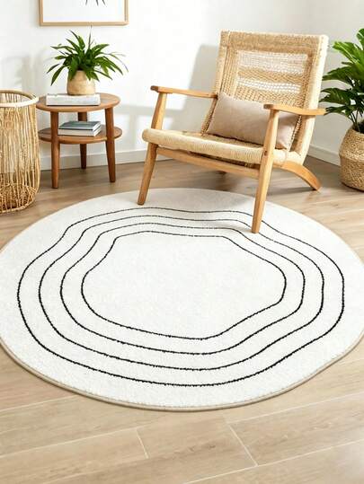 1pc Minimalist Line Plush Carpet, New Design, Soft & Comfortable, Foldable & Easy To Clean, Suitable For Bedroom, Living Room, Game Room, Study, Gaming Carpet, Bedside Carpet, Area Rug, Bedroom Decor, Home Decor Carpet