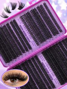 640/480/200 pièces Faux cils individuels segmentés D-Curl en livre, utilisation maison DIY, facile à appliquer, volumineux et adapté aux débutants, tenue longue durée, épais et portables, mélange de faux cils naturels doux, design classique en faisceaux croisés - D - Voir 7
