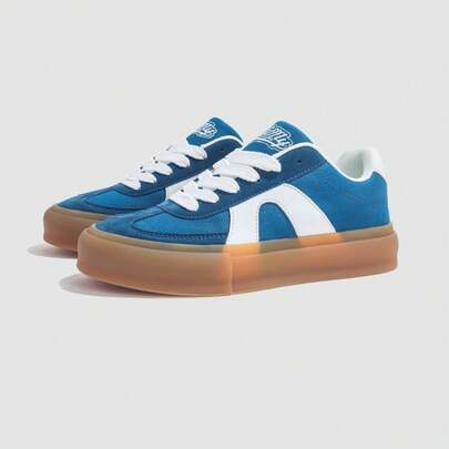  1 双 Jifffly 男士解构蓝白织物合成革运动鞋，防滑耐穿，缓震支撑，低帮休闲街头工业风