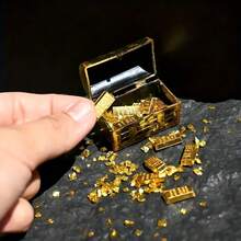 1 Set Mini Pirate Treasure Chest, Includes Coins & Bars, Suitable For Aquarium Decor, Holiday Decoration, Home Decor, Complete Aquarium Set, Aquarium Accessories, Fish Decoration, Miniature Model Scenes - 1set - View 3