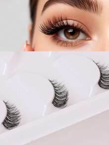 5 Cặp mi giả nửa mảnh tự nhiên kiểu mắt mèo, mi giả 3D mềm mại, nhẹ nhàng như lông chồn, mi giả dạng dải mềm - Thích hợp cho hóa trang, mi giả, mi nối. - màu đen - Xem 2