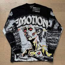 2026 MIXED EMOTION Long Sleeve T-Shirt Men Women High Street Full Print 100% Cotton Crewneck Hip Hop Oversized Tops Tops  Hoodies Summer Clothes Western Outfits For Women Summer Outfits For Women Jackets Sweater Jackets For Women - 圖4 - 查看 1