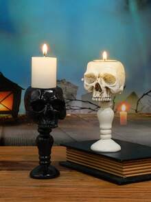 1pc Vintage 3D Skull Candle Holder Resin Candle Cup Base Home Decor Prop, Standing Skull Halloween Decor Candle Holder Incense Burner, Interesting Retro Gift, Rustic Outdoor Decor, Room Decor, Party Decoration, Day Of The Dead Decor, Suitable For Home Decor, Photography Props, Etc. - Multicolor - View 2