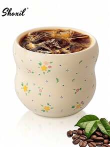 shoxil 1 pieza Taza de café de cerámica con estampado floral - Una taza de cerámica refrescante y ligera, adecuada para usar como taza para bebidas frías, taza de latte o taza de leche - Taza de cerámica - Ver 7