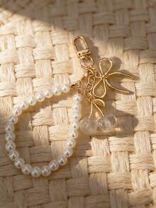 Llavero de cristal transparente multicolor con perla en forma de cereza, cordón delicado con lazo, accesorio versátil y femenino para bolso - Multicolor - Ver 4