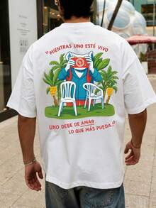 Casual Frog Print Loose Fit Soft Breathable Cotton T-Shirt For Men, Summer Vacation Holiday Outfit - White - View 3