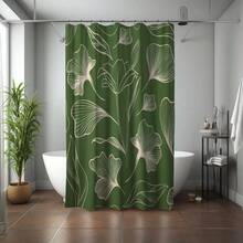 1 pièce Rideau de douche de style art moderne tissé, en tissu imperméable, séparateur de salle de bain intérieur, résistant aux moisissures, écran de douche de séparation humide et sec, décoration de salle de bain à la maison, décoration au sol, accessoire de salle de bain intérieur, rideau de douche à motif de feuille de ginkgo, style de jardin tropical printemps et été, tapis de rideau de douche, cadeau de pendaison de crémaillère, rideau de douche imperméable à la mode convenant pour les vacances - Multicolore - Voir 4