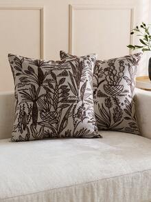 1pc Brown (No Filling) Vintage Floral Pattern Throw Pillow Cover, Fashionable Retro Comfortable Jacquard Chenille Fabric + Faux Cashmere Decorative Pillow Case, Suitable For Daily Home Decor, Sofa, Bed, Bedroom, Gifts, Holiday Decoration, All Seasons - Brown - View 6