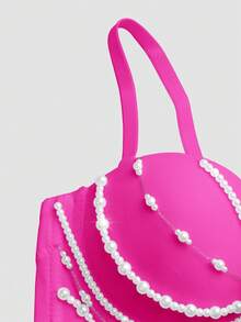 Top Bustier Sexy com Design de Corrente de Pérolas e Borla, Estilo Único de Nicho para Festival de Música, Camisole Casual de Verão para Mulheres - Pink - Visão 7