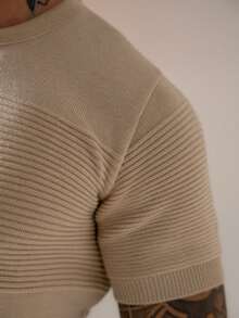 TRICOT DE LUXO Men's Lightweight, Plain, Cool, Basic Crew Neck Knit T-Shirt, High Quality, Premium Quality, For Spring, Summer, And Autumn. - Beige - View 2