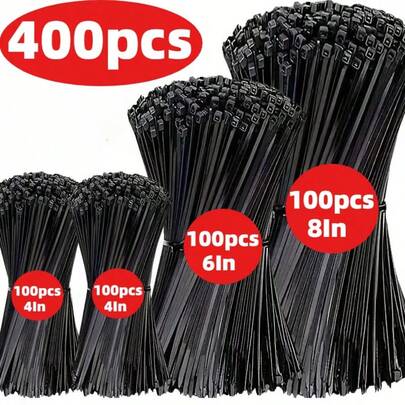 5 Sizes Black Cable Ties Assorted Pack, 12+10+8+6+4 Inch Self-Locking Straps Suitable For Indoor & Outdoor Use