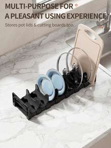 1pc Expandable Drawer-Style Cutlery Organizer, Adjustable Plate & Bowl Holder Rack, Suitable For Cabinet, Countertop, Pot Lid Rack, Bowl Rack, Knives, Forks, Chopsticks, Spoons And Utensil Storage Box, Kitchen Accessories, Kitchen Decor, Space-Saving Kitchen Storage - A - View 3