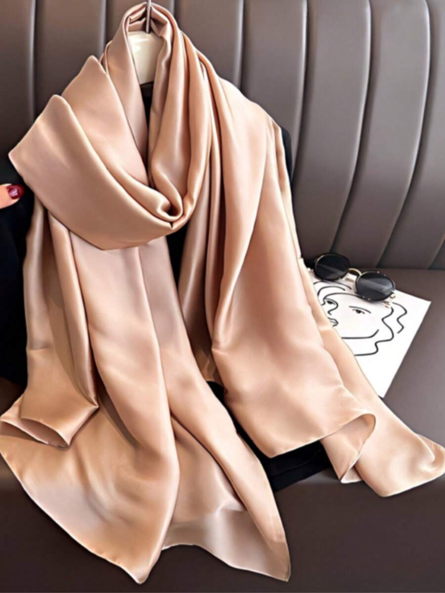 1pc Women's Creative Fashion Personalized Exquisite New Satin Ombre Hand-Painted Shawl Scarf - Champagne - View 1
