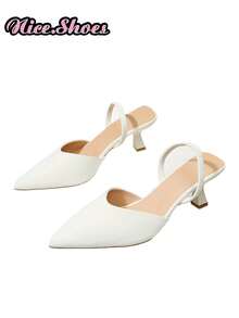 Giày sandal cao gót mũi nhọn, quai hậu tối giản, kiểu dáng mùa hè mới, thích hợp đi làm, hẹn hò, mặc hàng ngày, phong cách thanh lịch kiểu Pháp, màu be, đỏ rượu vang, cà phê đậm, đen. - trắng - Xem 3